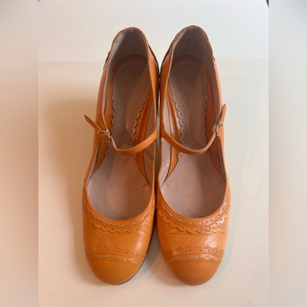 J. BOURNAZOS Athens Women Heels, Leather, Brownish Orange, Size 39